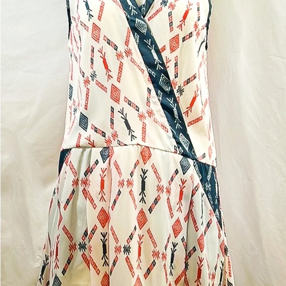 EUC CHARLES HENRY Mock Wrap Ivory Aztec Tank Dress Size 4